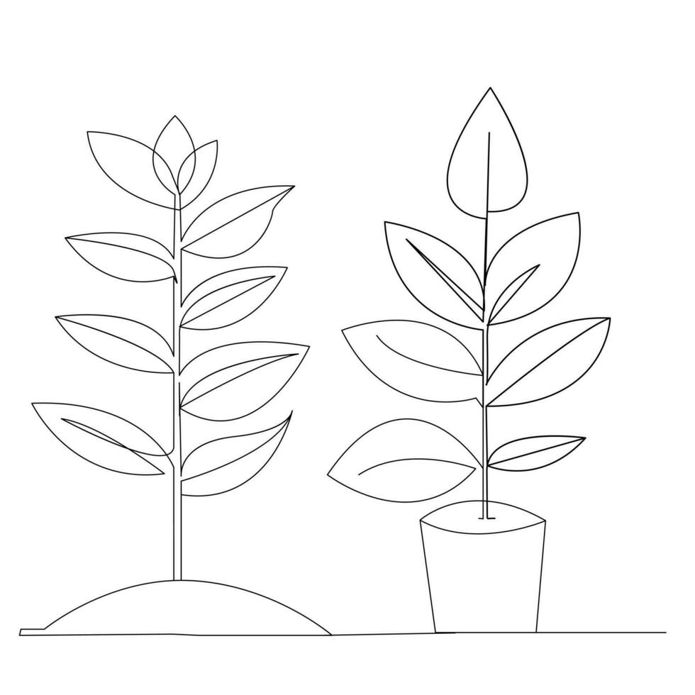 Continuous one line plant growth tree outline vector art drawing