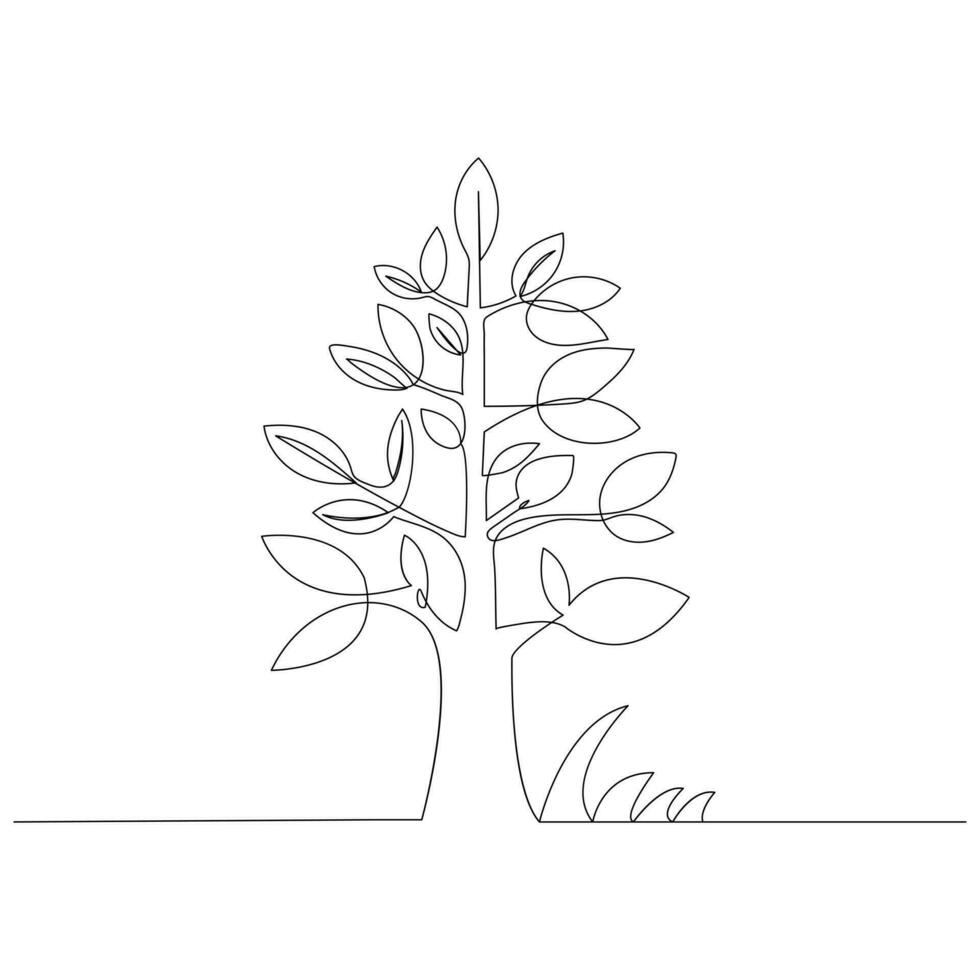 Continuous one line plant growth tree outline vector art drawing