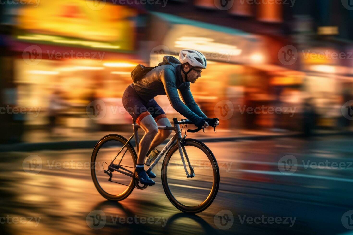 Cyclist in motion, symbolizing the drive to achieve goals and promoting the idea of success through cycling. Generative Ai photo