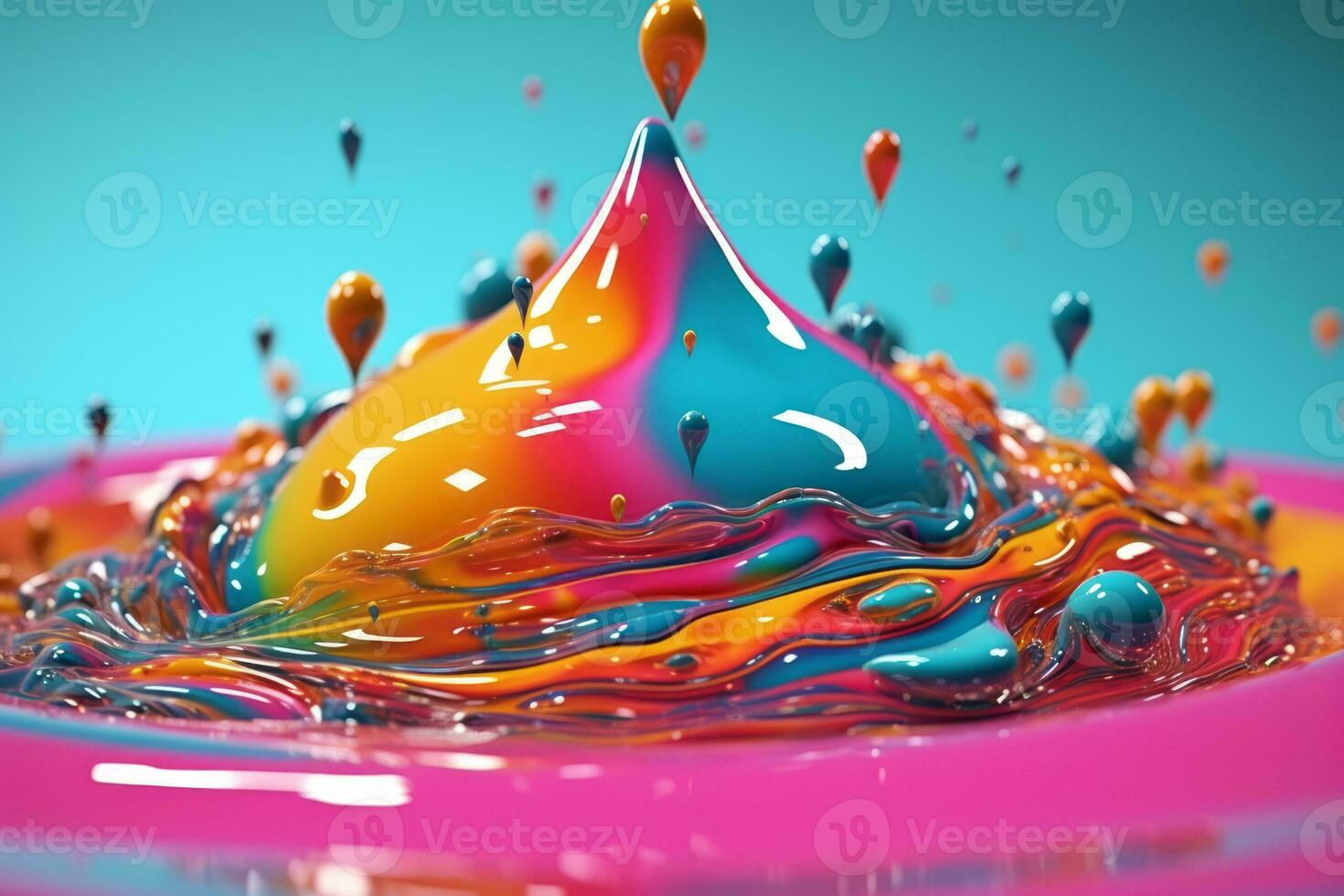 Colorful 3D Render of Vibrant Water Droplets in Motion. Generative AI photo