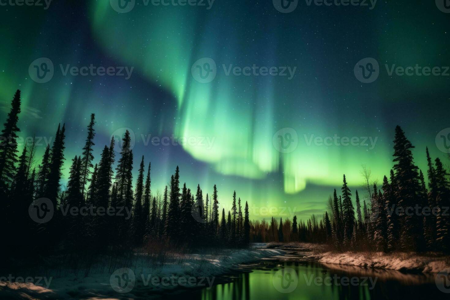 Northern Lights illuminating the night sky over Alaska, capturing the mystical and captivating beauty of this natural phenomenon. Generative AI photo