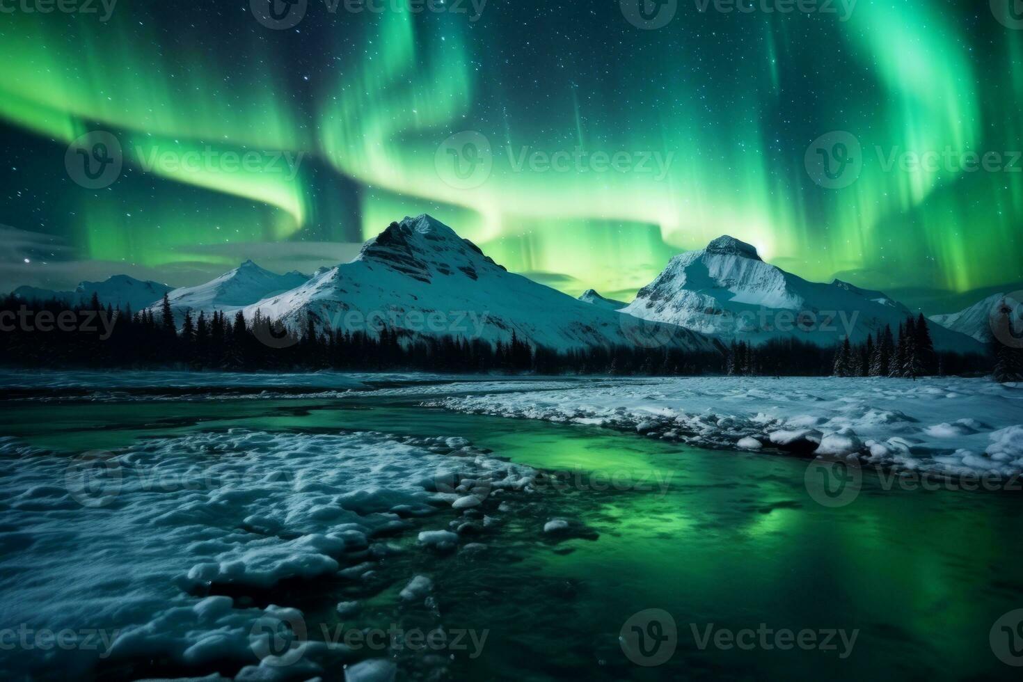 Northern Lights illuminating the night sky over Alaska, capturing the mystical and captivating beauty of this natural phenomenon. Generative AI photo