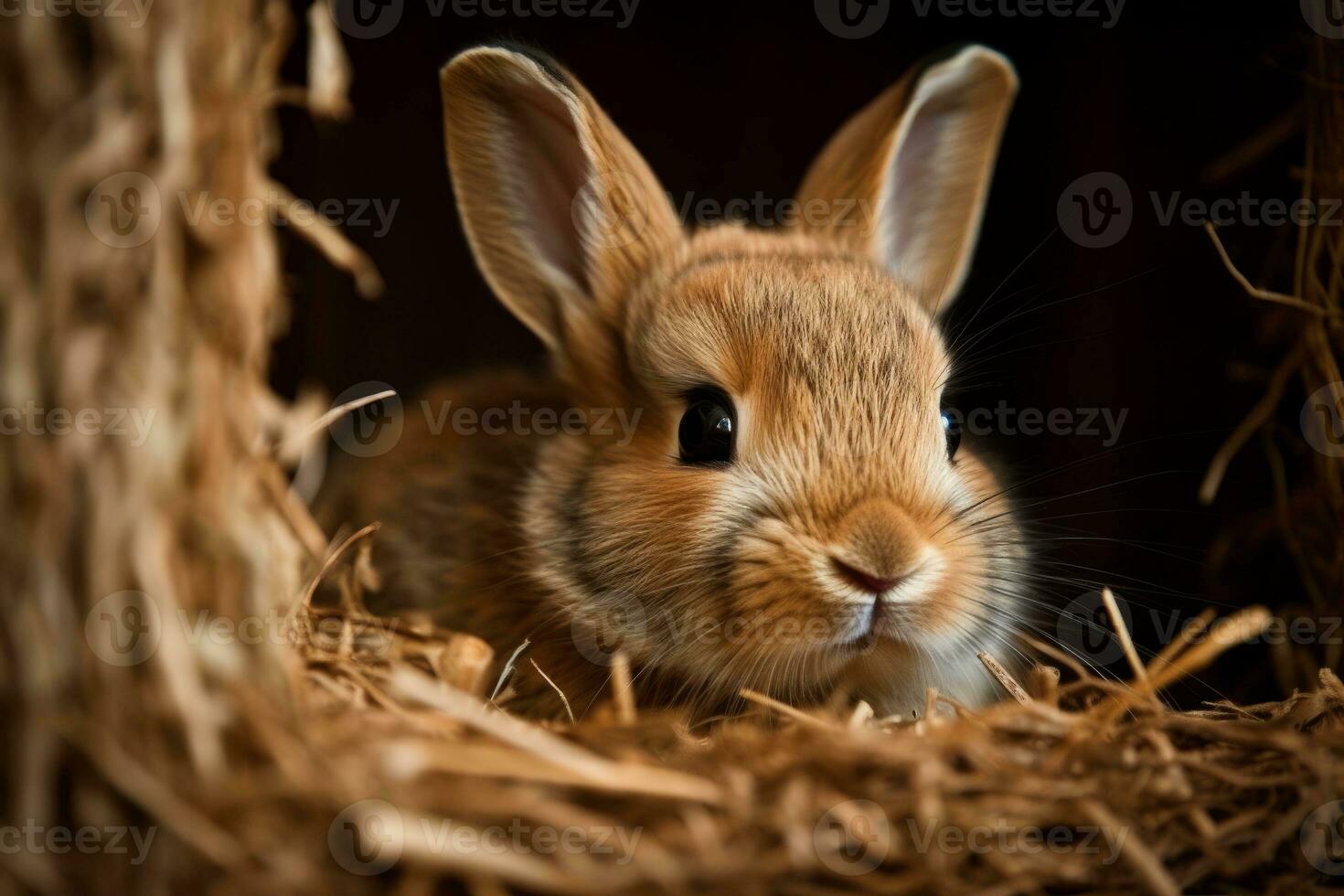 A basket of baby rabbit peeking over the rim, bright eyes full cuteness. Generative AI photo