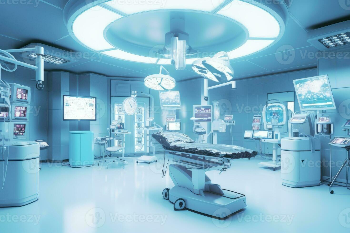 Well-equipped operating room with surgical instruments, monitors, and a sterile environment, conveying a sense of professionalism and expertise. Generative AI photo