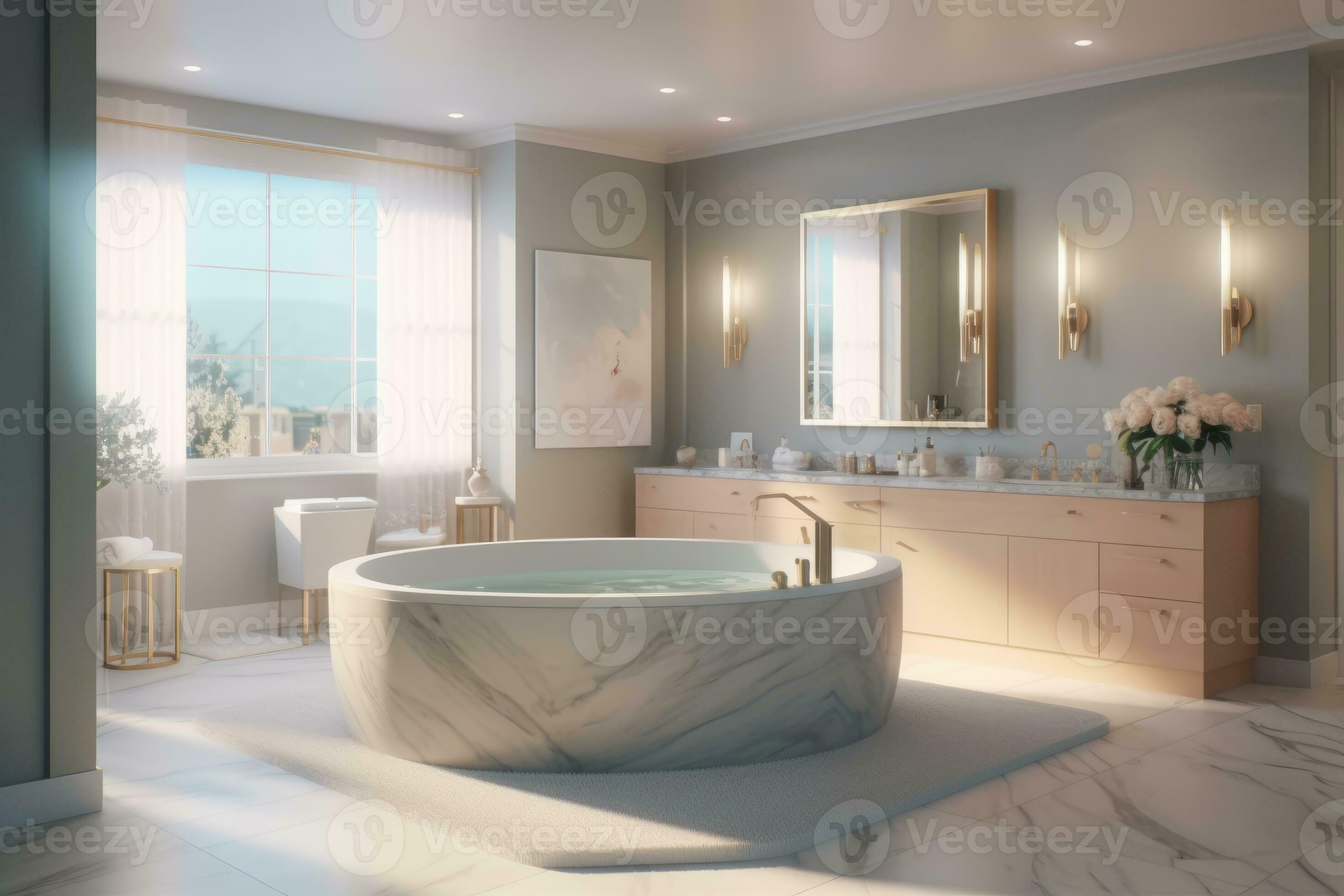 An image featuring a luxurious spa like bathroom with a