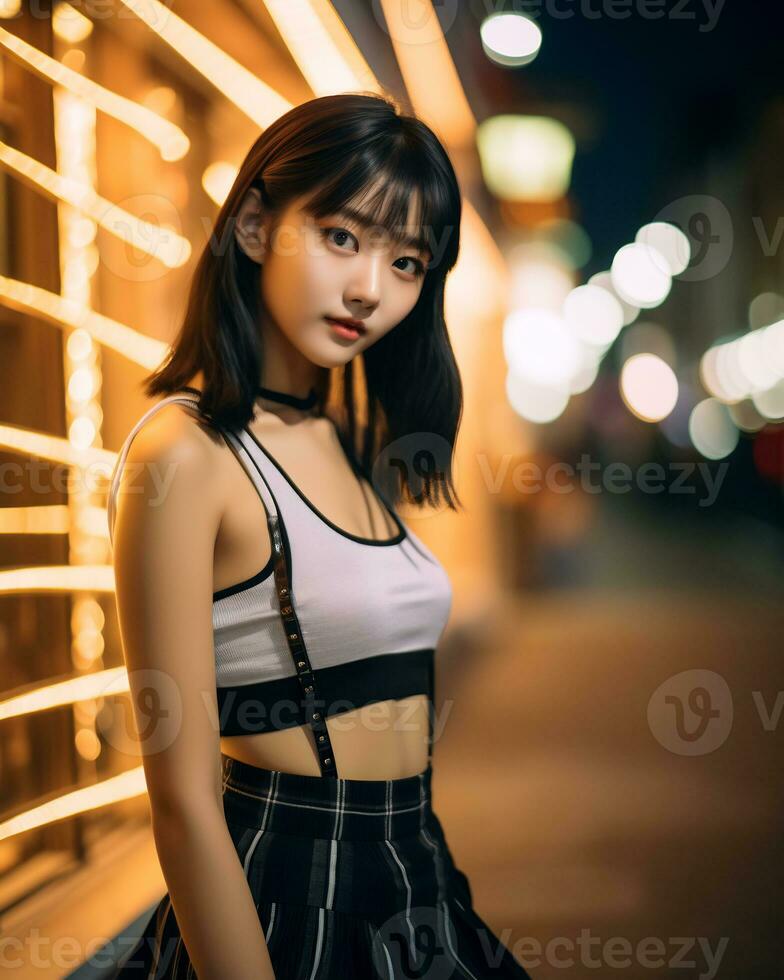 Beautiful asian girl on trandy casual outfit AI Generative photo