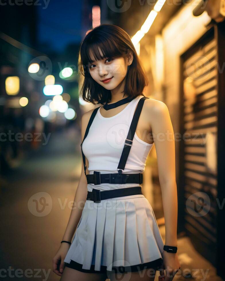 Beautiful asian girl on trandy casual outfit AI Generative photo