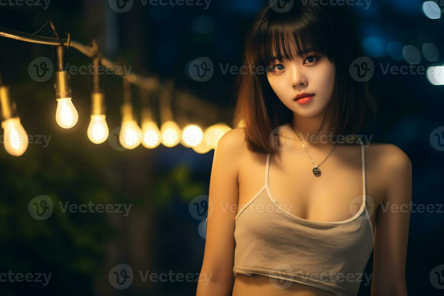 Beautiful asian girl on trandy casual outfit AI Generative photo