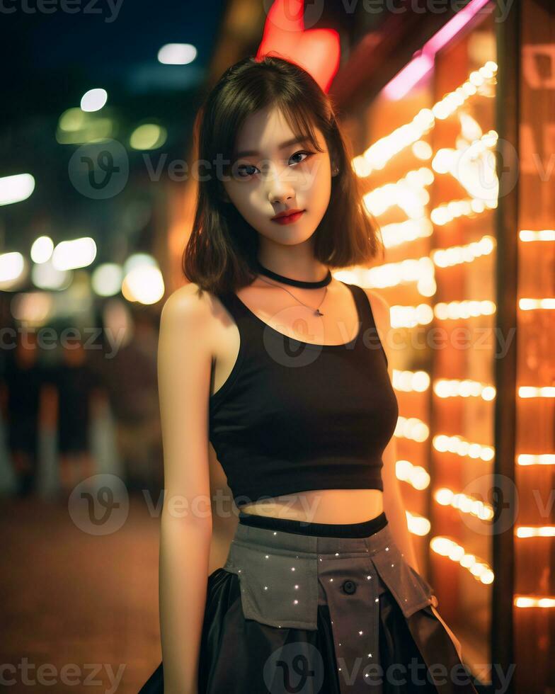 Beautiful asian girl on trandy casual outfit AI Generative photo