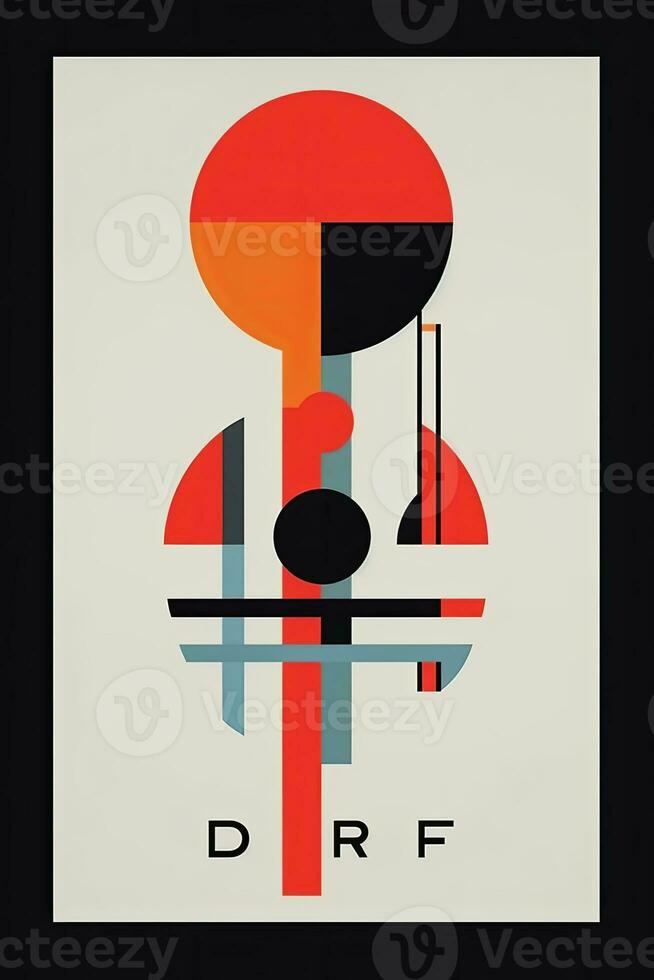 A minimalist and modernist poster design inspired by the Bauhaus movement, using clean lines, simple shapes, and bold typography to represent the design aesthetics of DDR Germany. Generative Ai photo