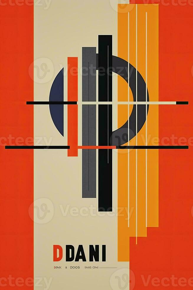 A minimalist and modernist poster design inspired by the Bauhaus movement, using clean lines, simple shapes, and bold typography to represent the design aesthetics of DDR Germany. Generative Ai photo