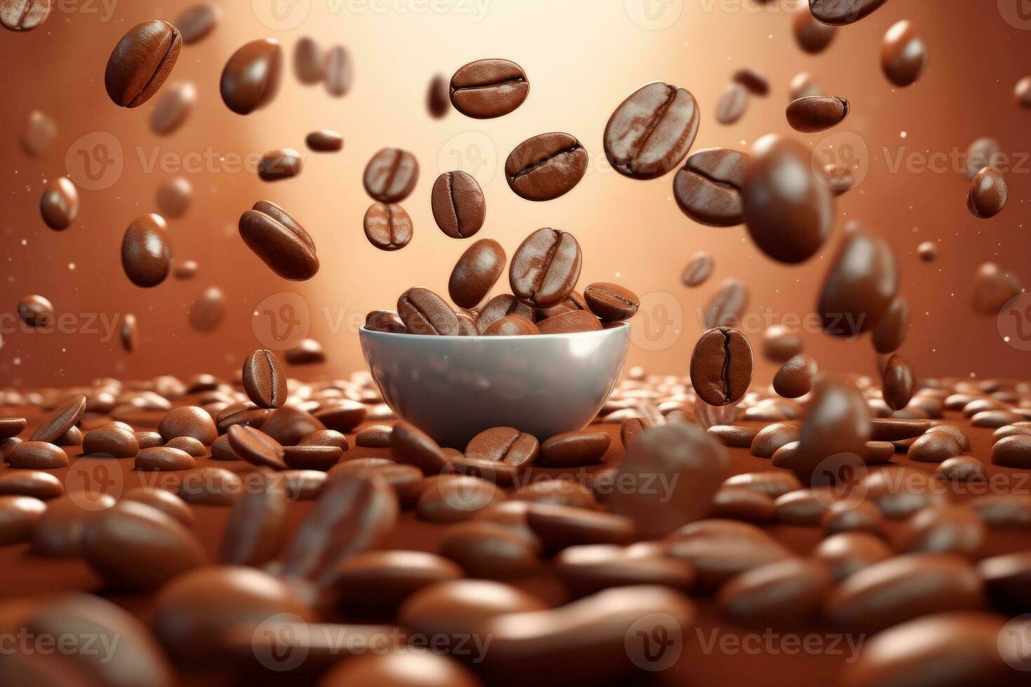 Floating Coffee With Beans Cartoon - Floating Coffee With Beans