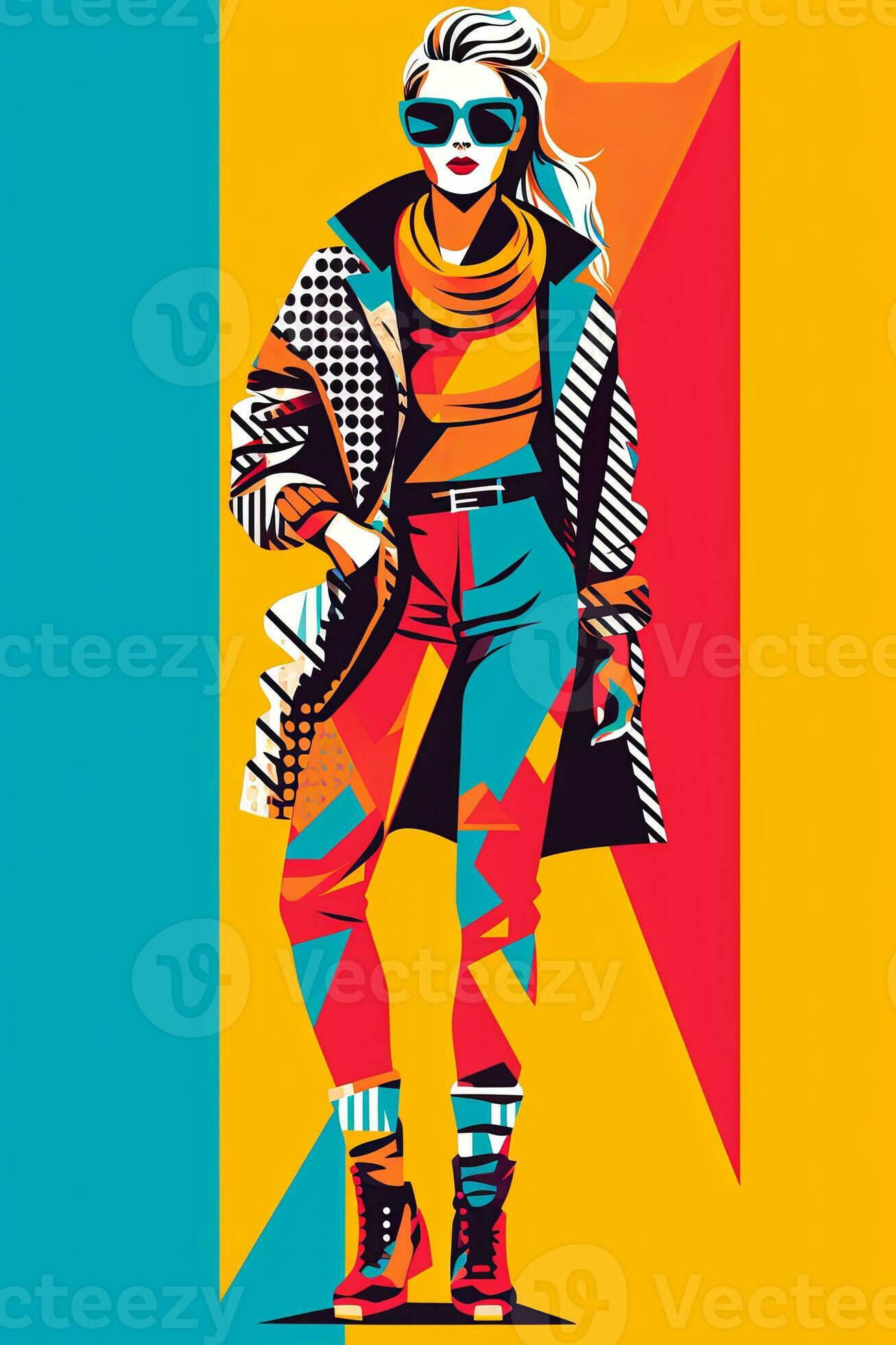 A vector illustration of a person wearing 80s fashion, featuring