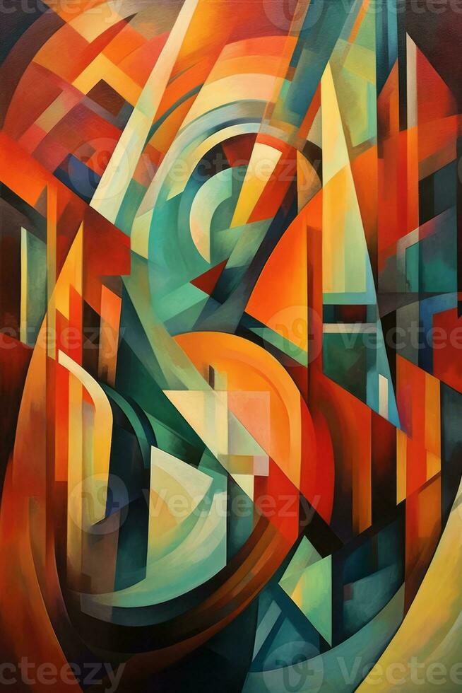 An abstract composition featuring intersecting lines, dynamic shapes, and overlapping planes, representing the dynamism and energy of the Futurist movement. Generative Ai photo