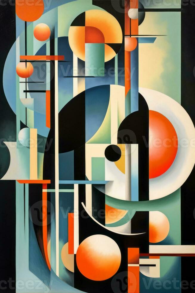 An abstract composition featuring intersecting lines, dynamic shapes, and overlapping planes, representing the dynamism and energy of the Futurist movement. Generative Ai photo