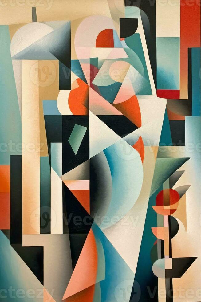 An abstract composition featuring intersecting lines, dynamic shapes, and overlapping planes, representing the dynamism and energy of the Futurist movement. Generative Ai photo