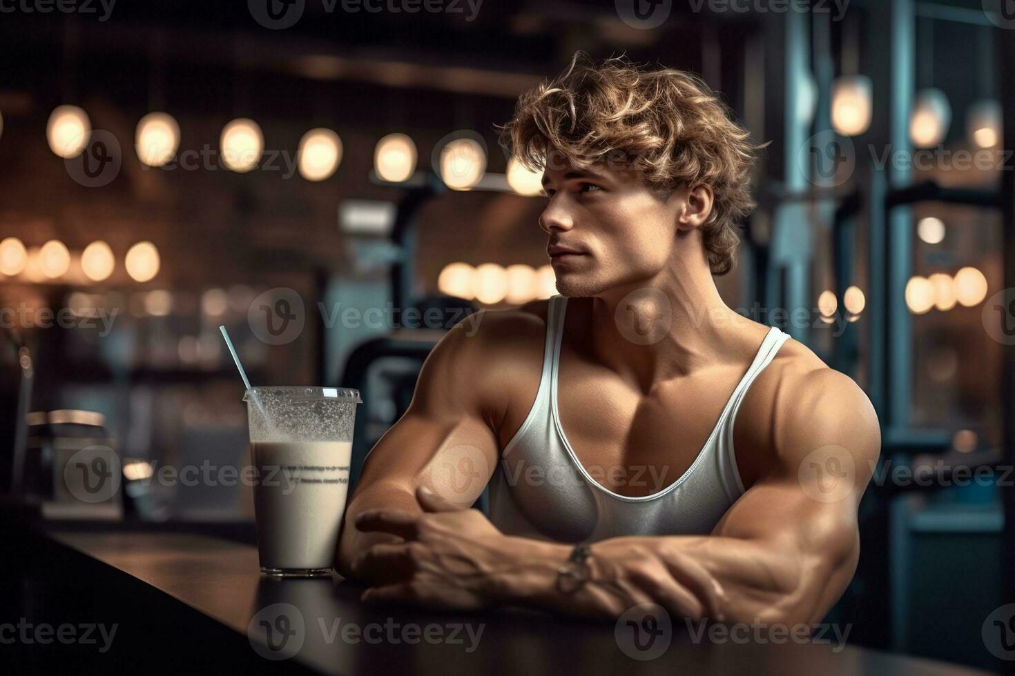 An image featuring a fitness enthusiast drinking a post-workout shake made with sunflower seed protein, emphasizing its role in muscle repair and recovery. Generative Ai photo