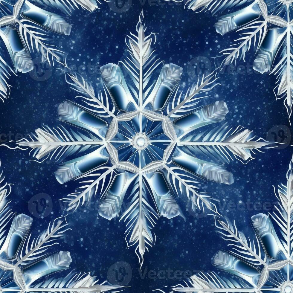 An image featuring an intricate snowflake fabric pattern in shades of blue and silver, evoking a magical and wintry ambiance. Generative Ai photo