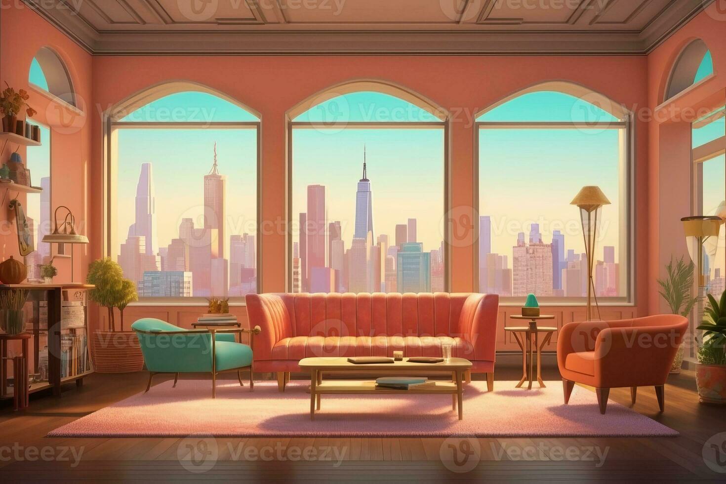 An image of a luxurious penthouse, overlooking a city skyline. Generative AI photo