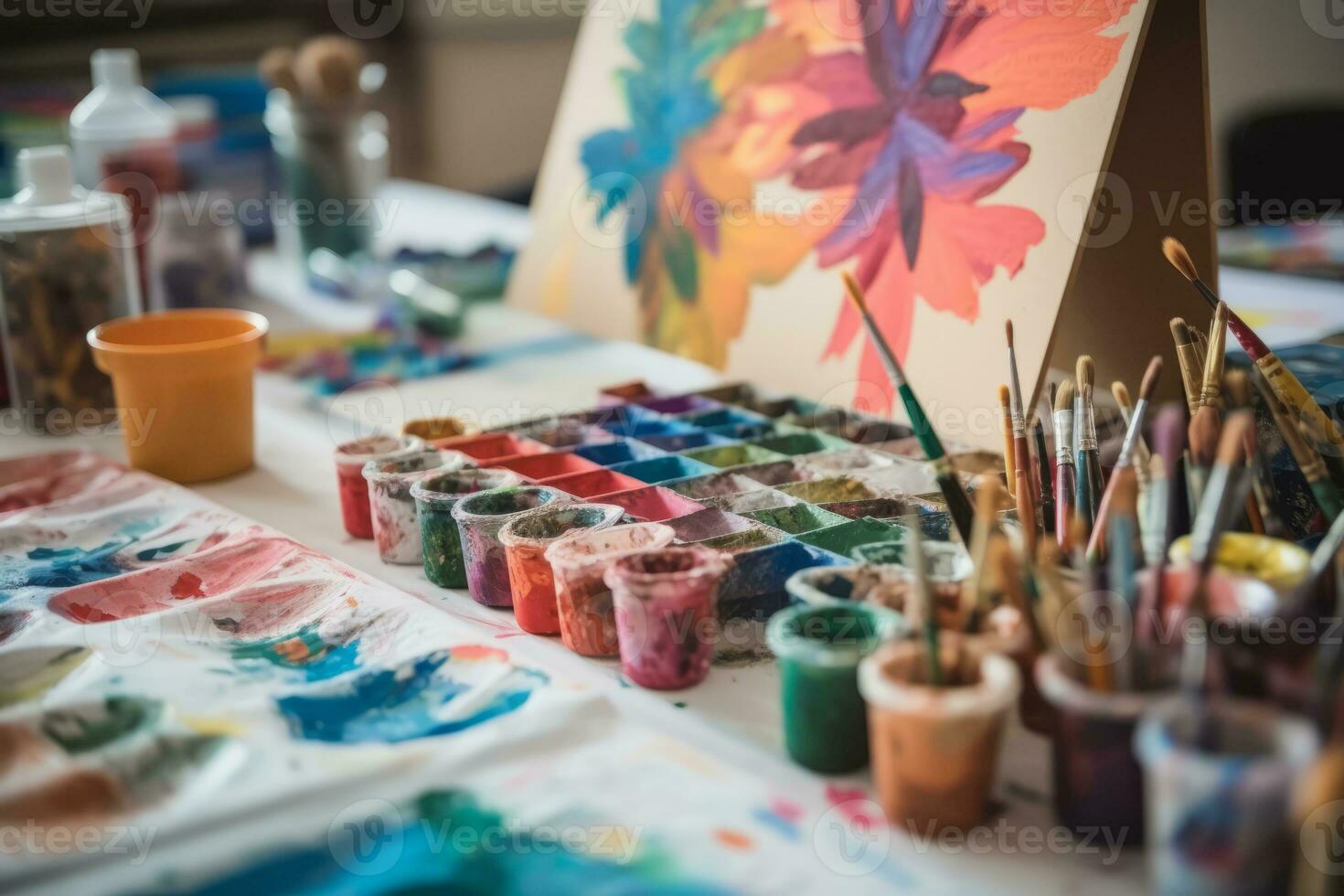 Creativity in an elementary school class. Generative Ai photo