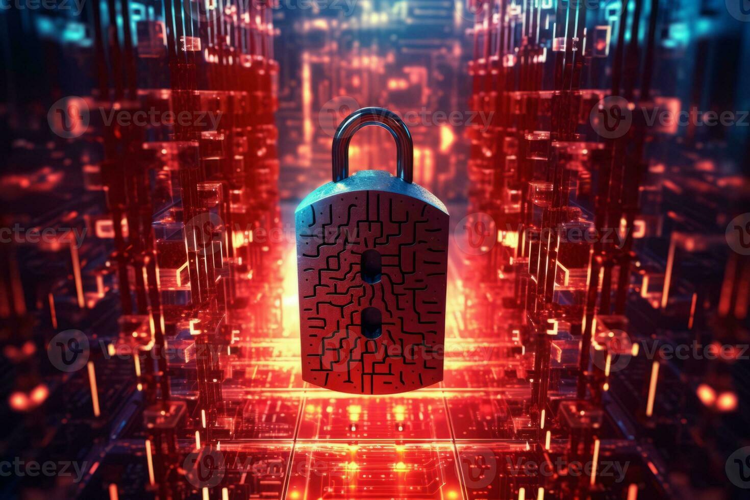 An image representing cybersecurity with elements like digital locks, symbolizing the importance of protecting digital information and privacy. Generative AI photo