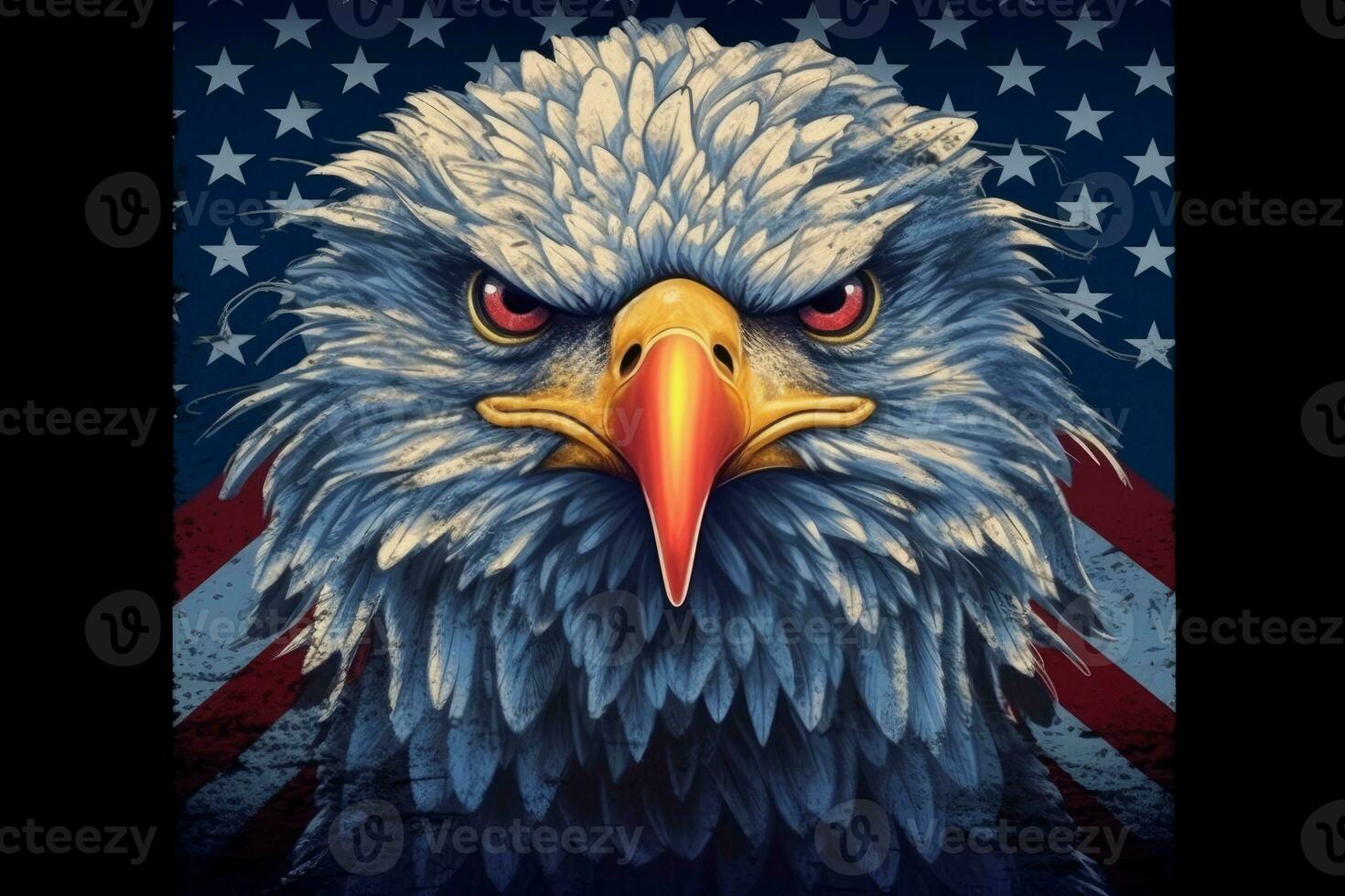 Eagle head with American flag pattern Independence day Veterans day 4th of July. Generative AI photo
