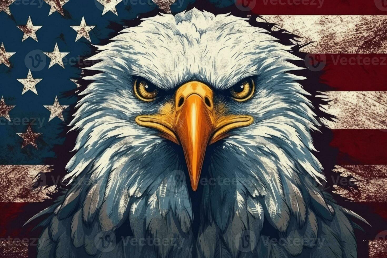 Eagle head with American flag pattern Independence day Veterans day 4th of July. Generative AI photo