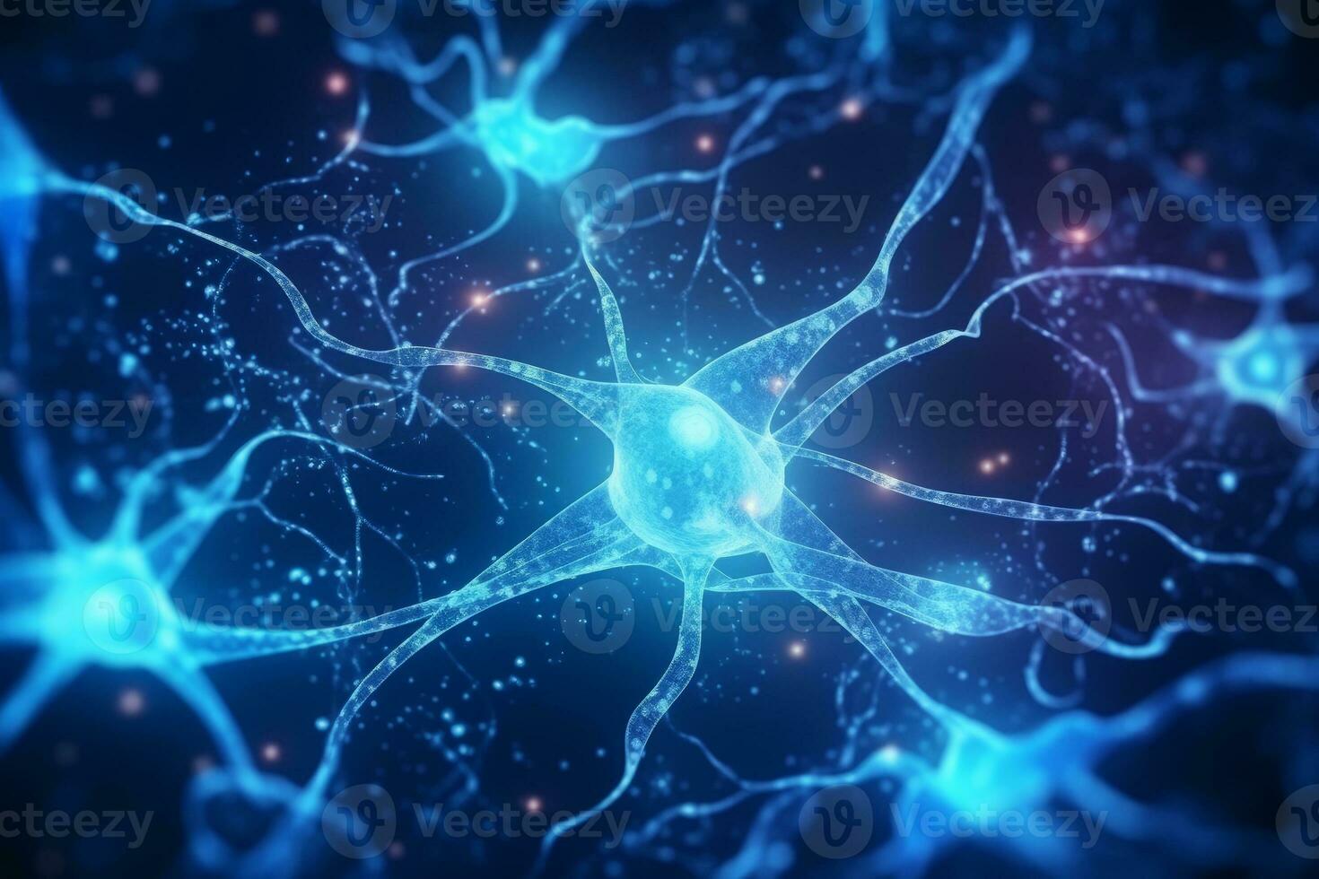 Glowing brain nerve cell. Specialized cell transmitting nerve impulses. System neuron of brain with synapses. Brain medicine biology. Generative AI photo