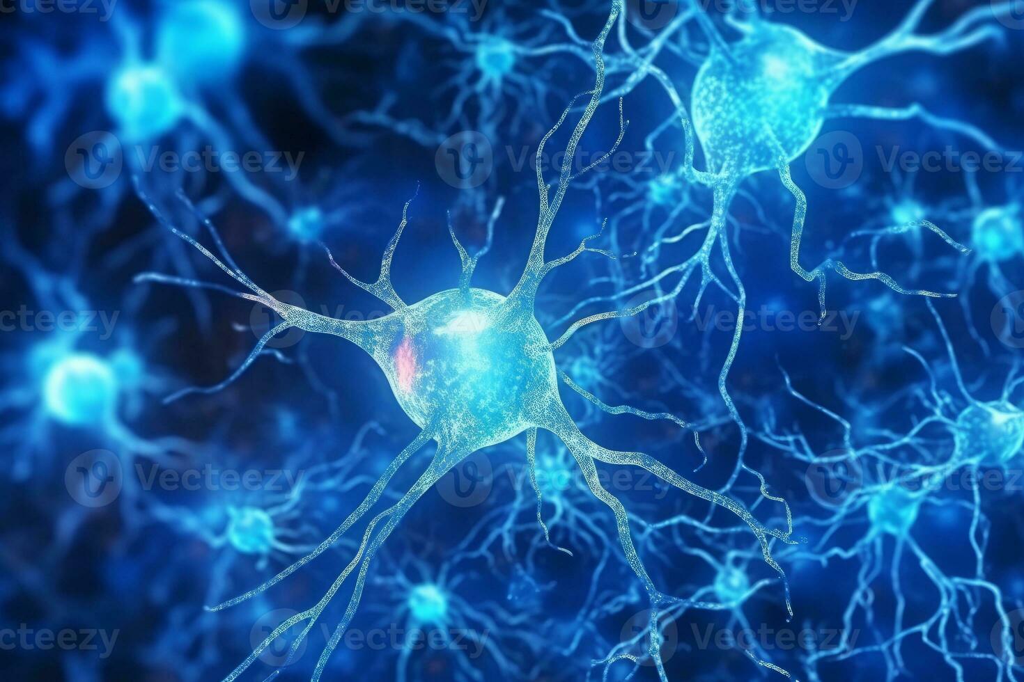 Glowing brain nerve cell. Specialized cell transmitting nerve impulses. System neuron of brain with synapses. Brain medicine biology. Generative AI photo