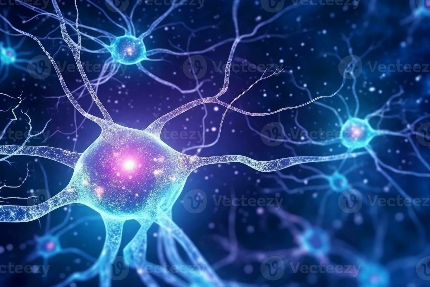 Glowing brain nerve cell. Specialized cell transmitting nerve impulses. System neuron of brain with synapses. Brain medicine biology. Generative AI photo