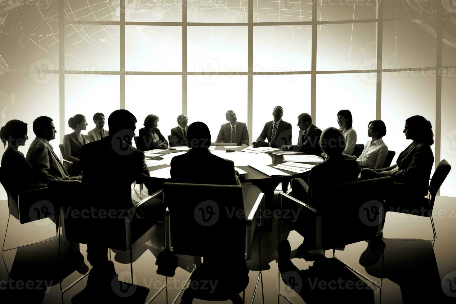 A candid, group debate, featuring economists, business leaders, or policymakers discussing pressing global economic issues, in the meeting room. Generative AI photo