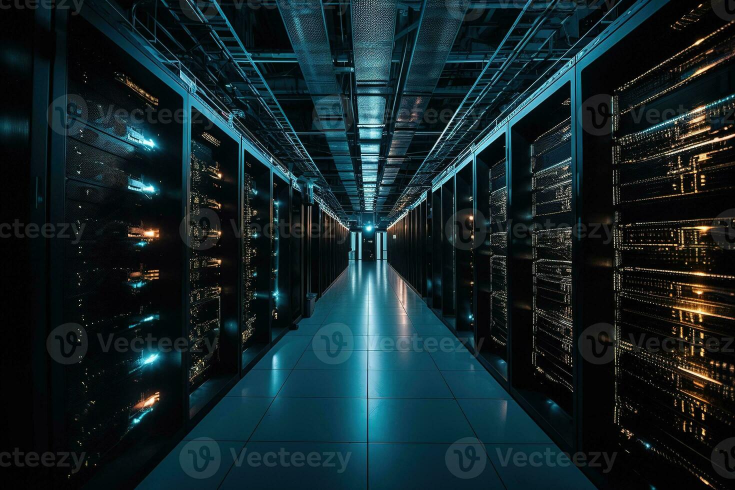Installation of an IT infrastructure, server room data center, capturing the intricate process, teamwork, and skill required set against an ever-evolving technological backdrop. Generative AI photo