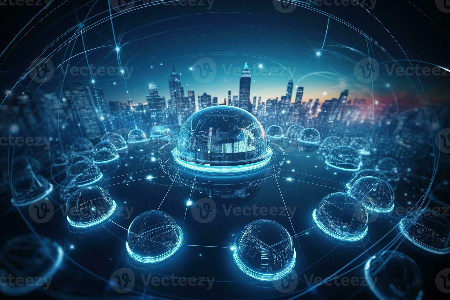 A creative, conceptual image representing automotive global communication, such as a network of connected vehicles, a futuristic cityscape with intelligent transportation systems. Generative AI. photo
