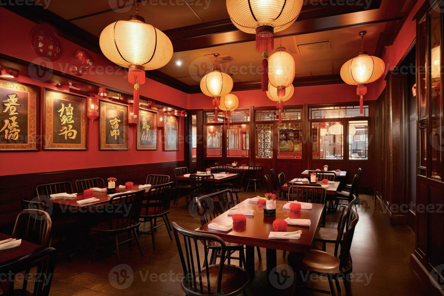 A lively, bustling dim sum experience, showcasing an array of steamed and fried dumplings, buns, and other small plates. Set in an authentic, Chinese restaurant. Generative AI. photo