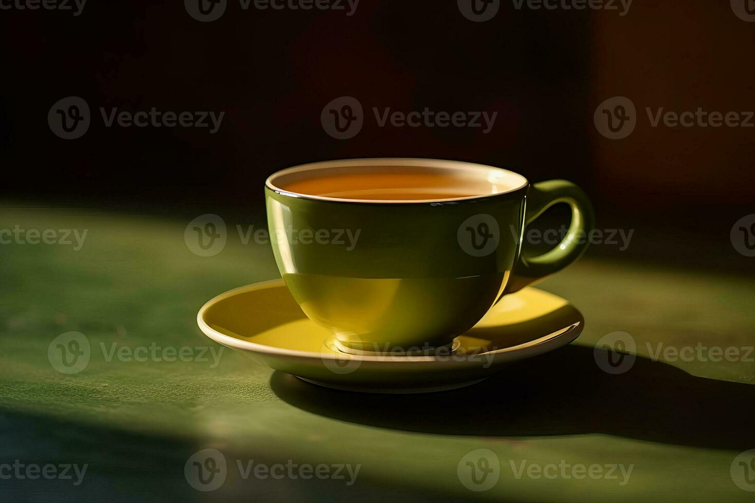 A cup of green tea, against a neutral background, with a sense of natural and healthy refreshment. Generative AI photo