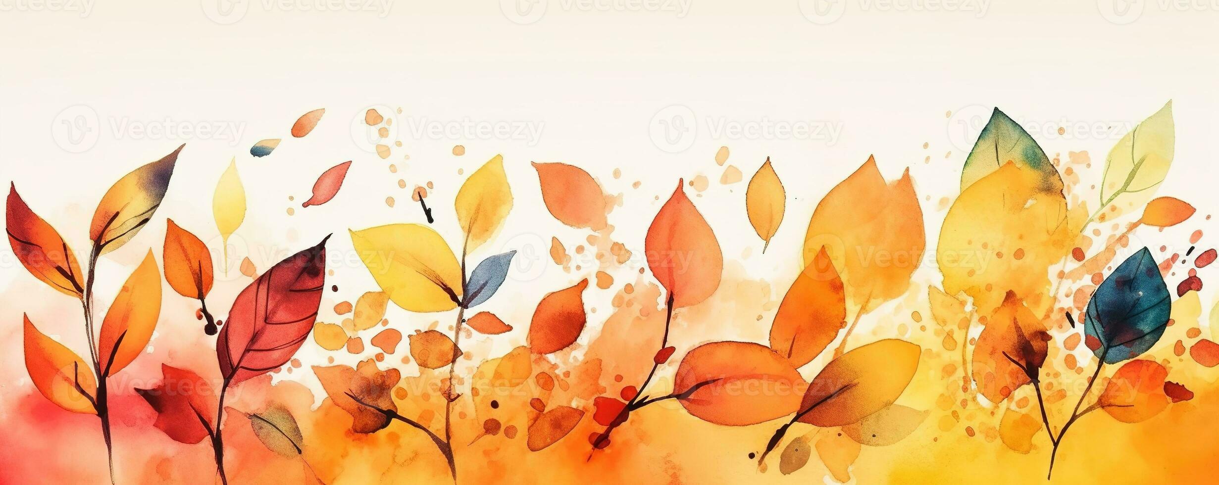 Abstract autumn colors flower meadow on watercolor paper background. Floral Banner concept. Generative AI. photo