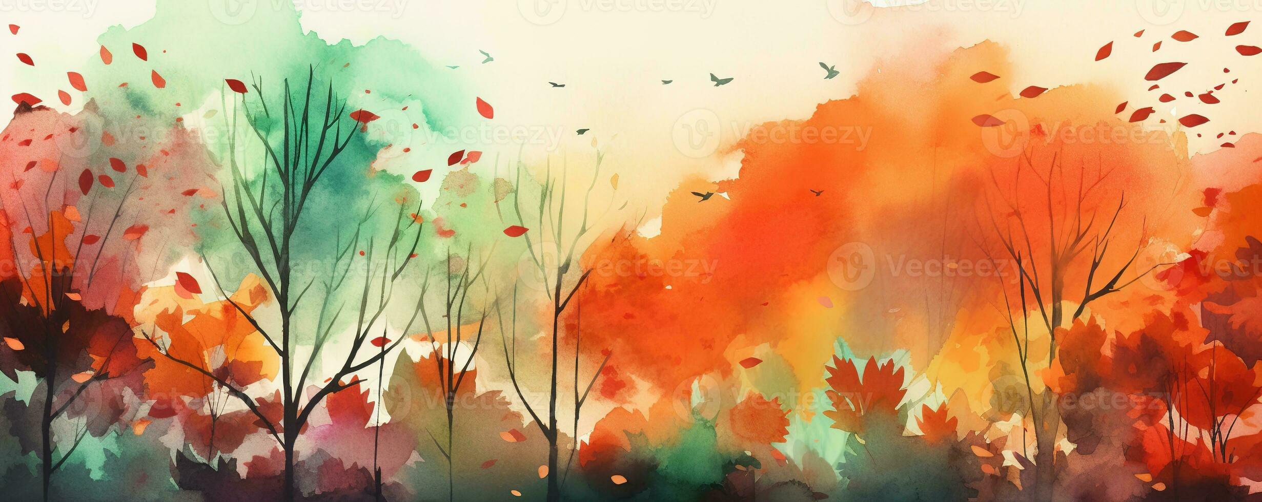 Abstract autumn colors flower meadow on watercolor paper background. Floral Banner concept. Generative AI. photo