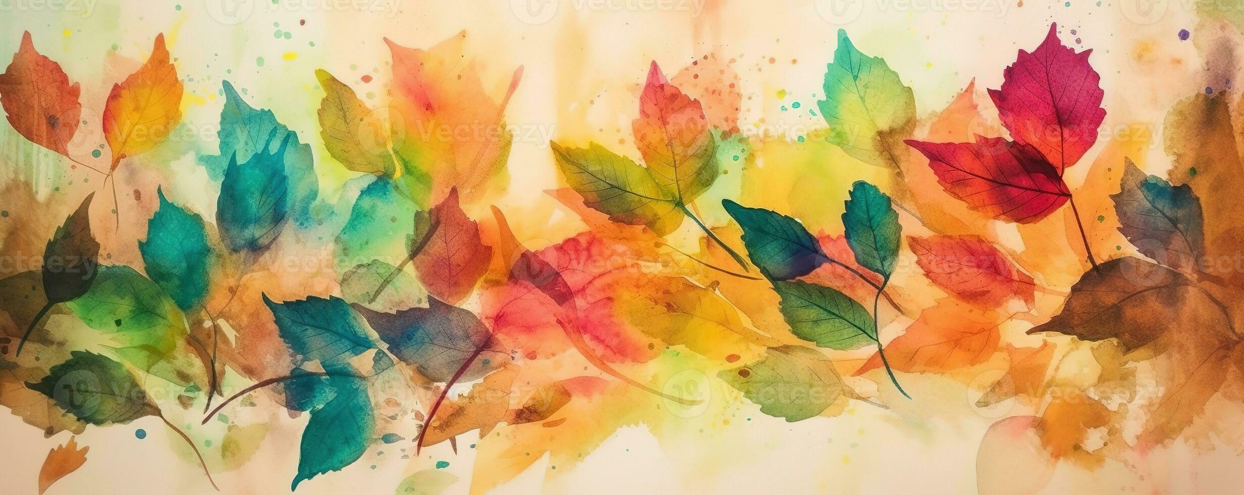 Abstract autumn colors flower meadow on watercolor paper background. Floral Banner concept. Generative AI. photo