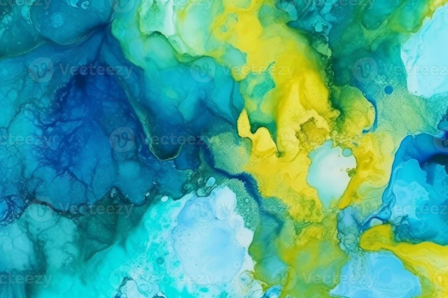 Abstract colorful watercolor paint blue green yellow background. Liquid fluid texture for background, banner , print. Generative AI photo