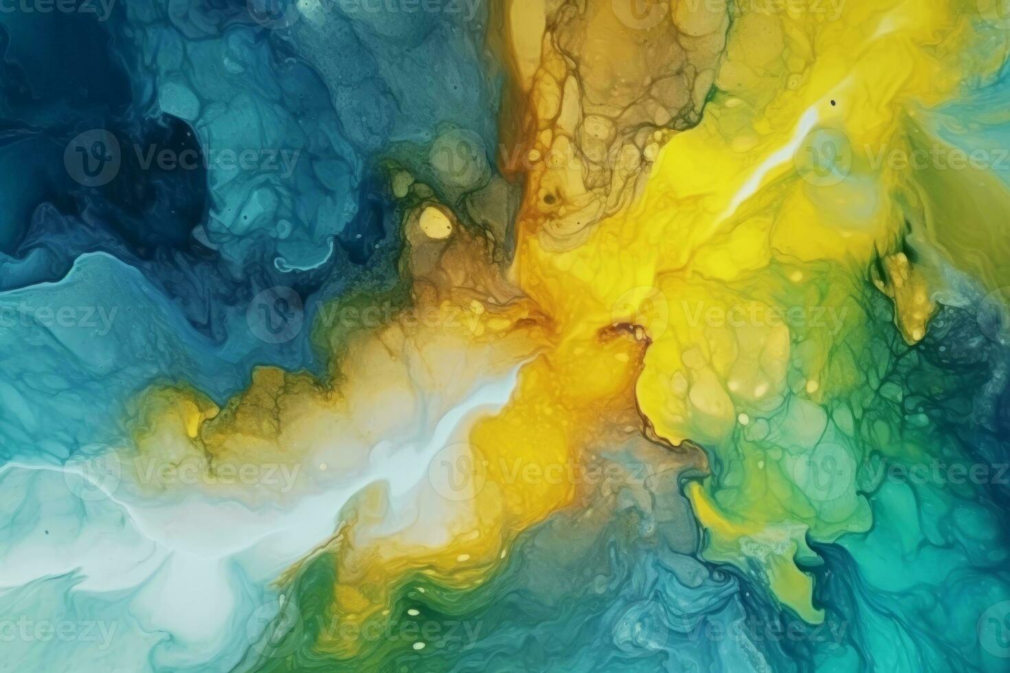 Abstract colorful watercolor paint blue green yellow background. Liquid fluid texture for background, banner , print. Generative AI photo
