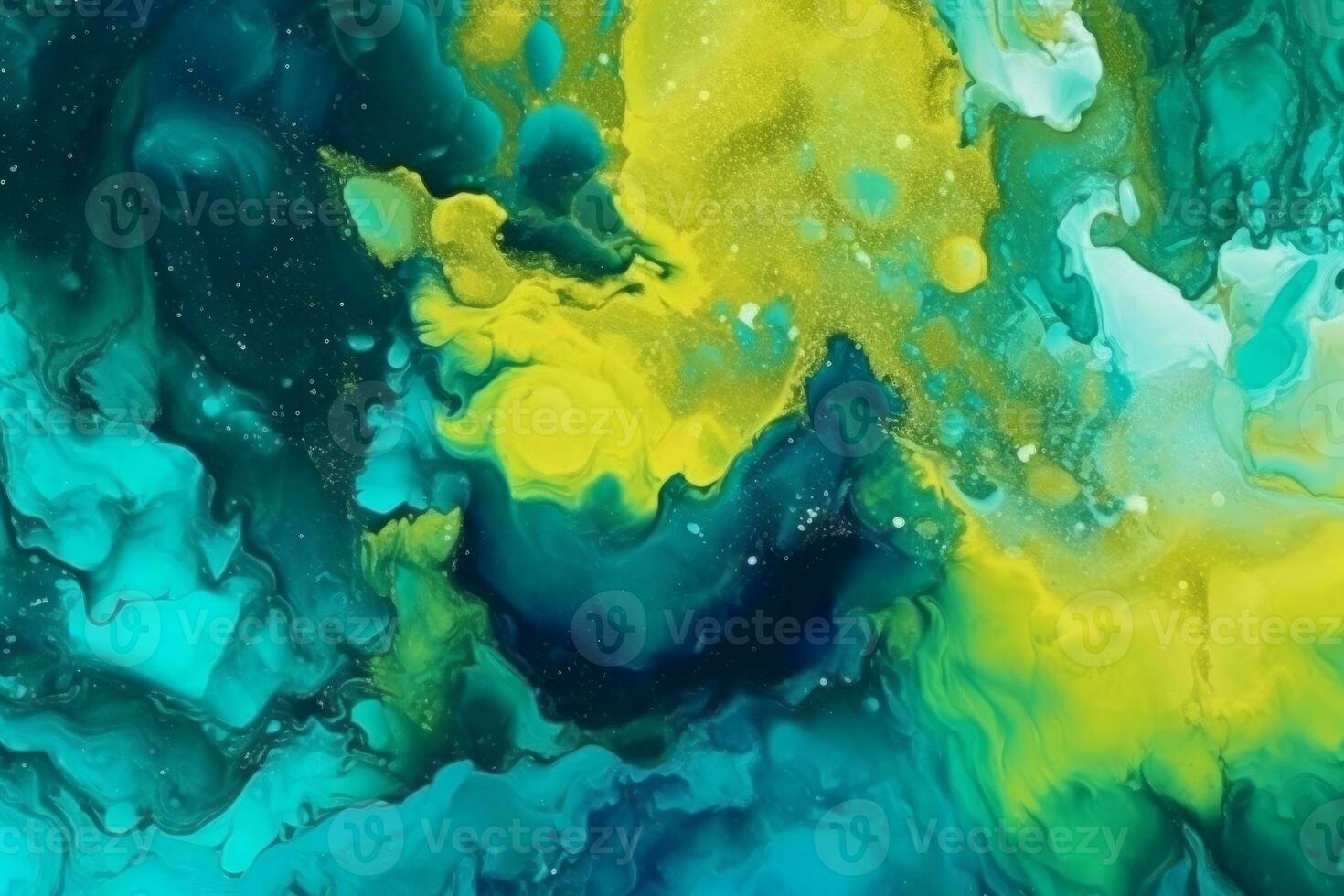 Abstract colorful watercolor paint blue green yellow background. Liquid fluid texture for background, banner , print. Generative AI photo