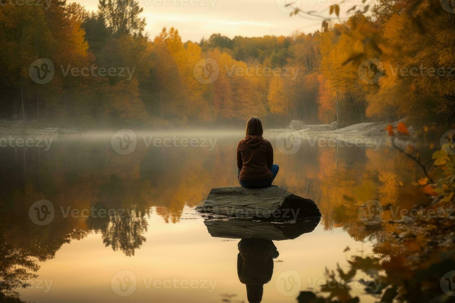 An inspiring image of a person sitting in quiet reflection, expressing gratitude for the blessings in their life. The scene set in a peaceful natural setting. Generative Ai photo