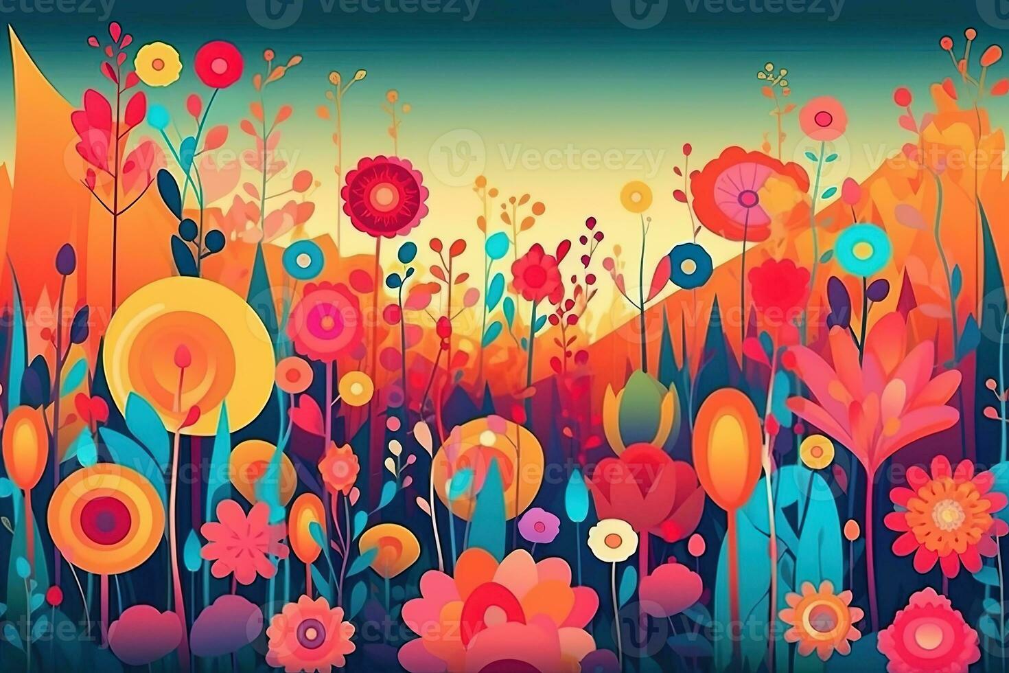 Abstract colorful colors Illustration of flower meadow . Concept nature wallpaper. Generative AI. photo