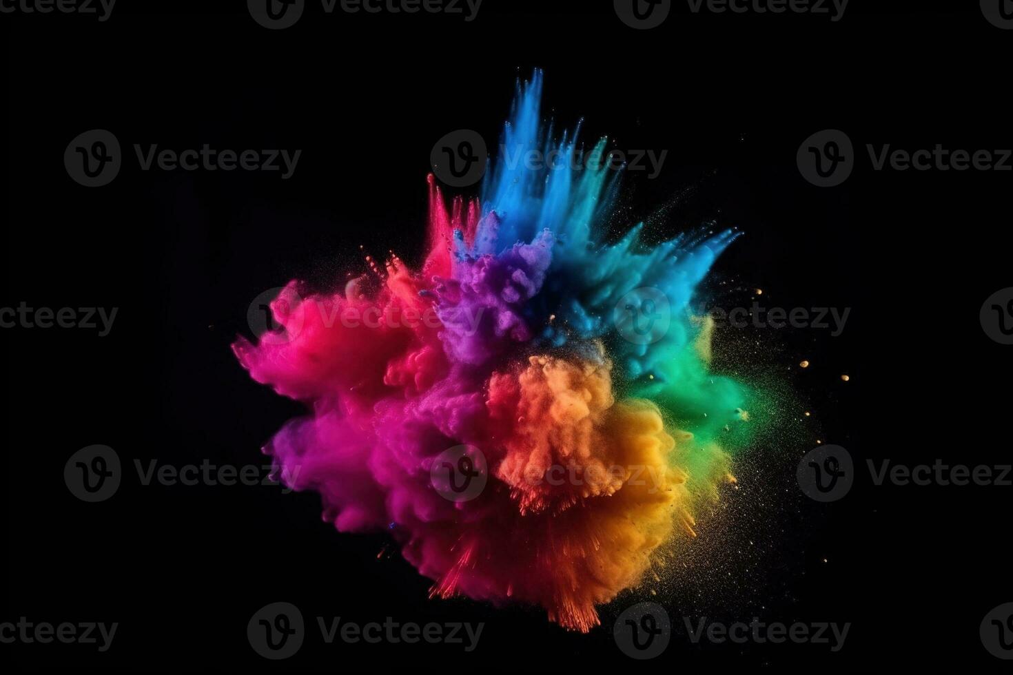 Colored powder explosion. Abstract closeup dust on backdrop. Generative Ai photo