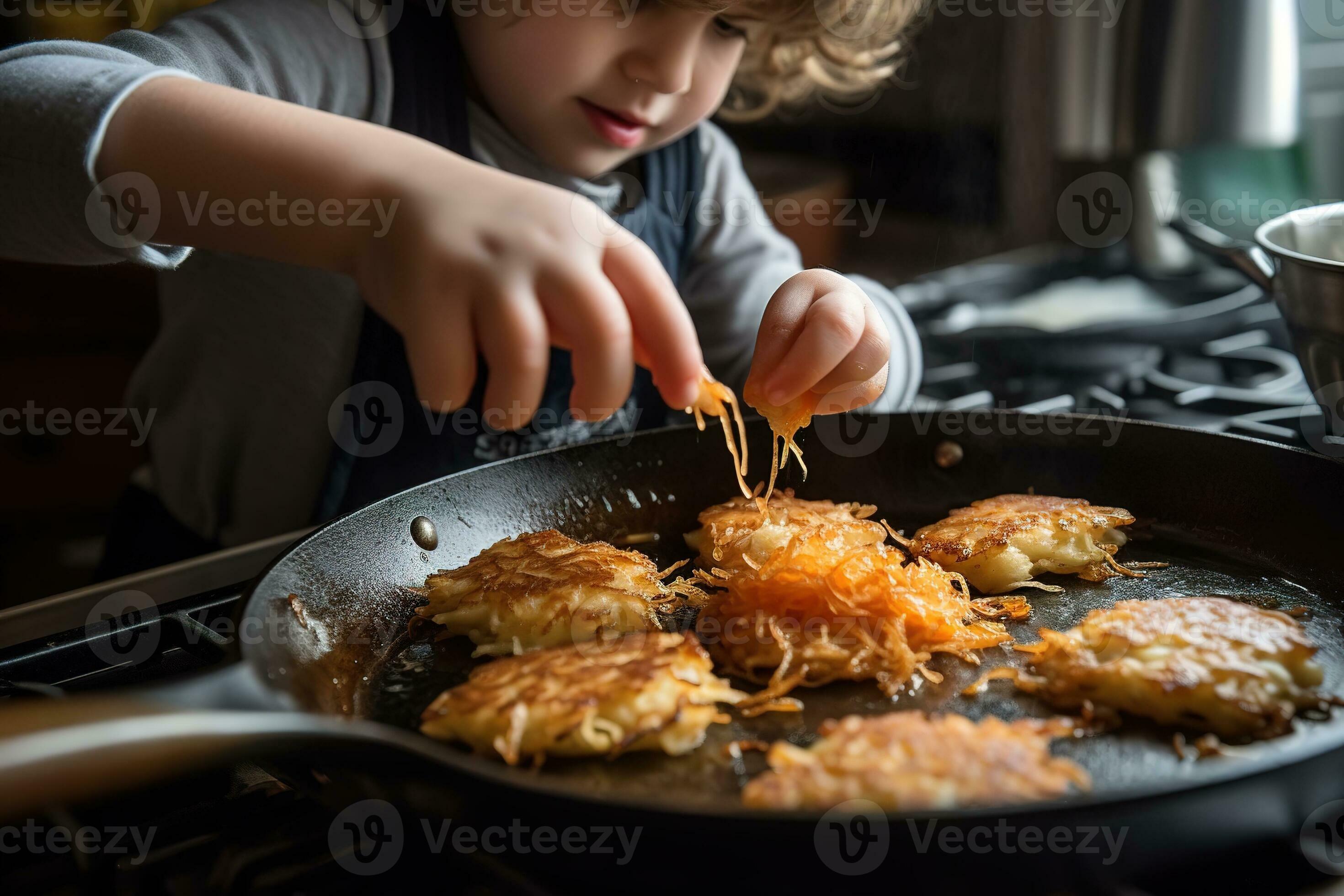 https://static.vecteezy.com/system/resources/previews/031/551/535/large_2x/frying-latkes-in-a-skillet-puffs-of-flour-and-oil-cobwebbing-out-onto-the-stovetop-the-cook-flipping-the-potato-pancakes-with-a-spatula-kids-eagerly-peeking-inside-the-skillet-generative-ai-photo.jpg