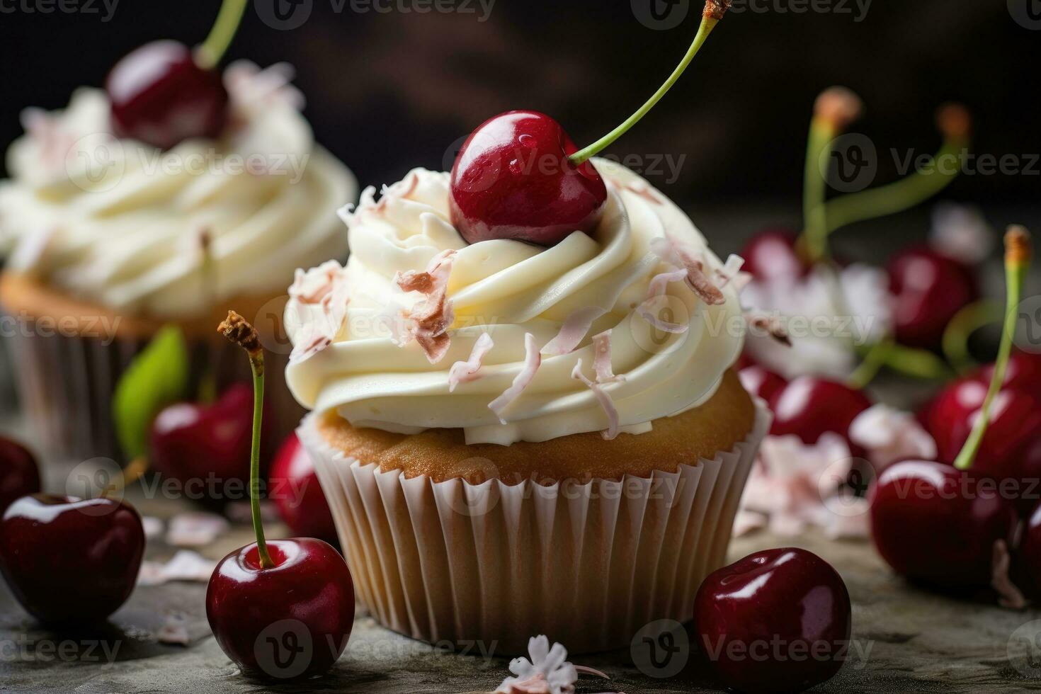 vainilla magdalena con crema y chocolate papas fritas. ai generado foto