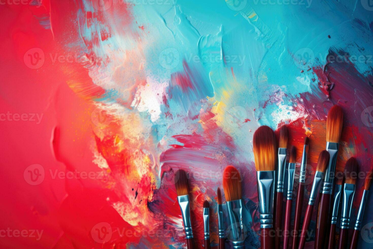 A set of brushes for drawing on an abstract background with blue. AI-Generated photo