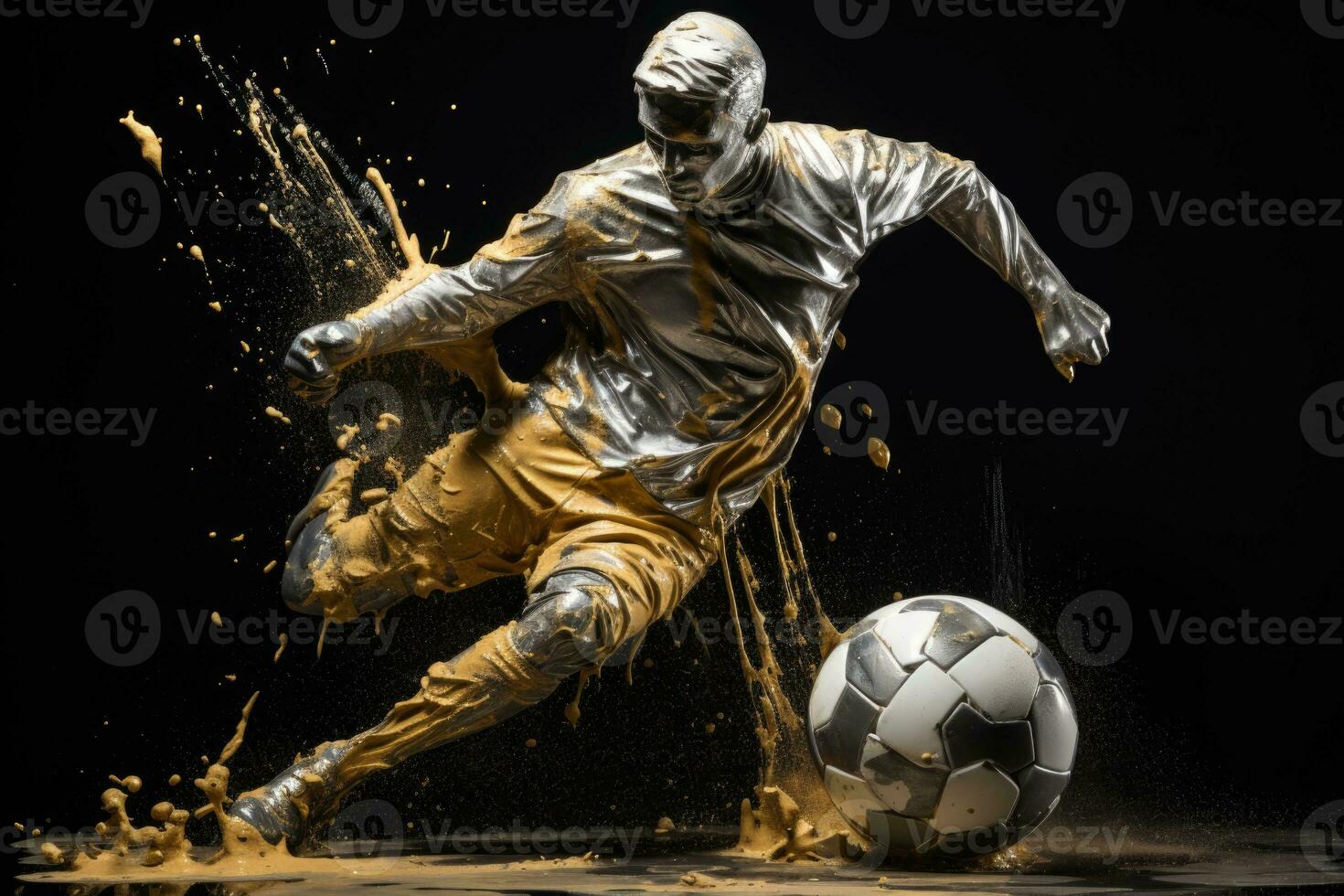 Golden statuette of a football player with a ball. AI-Generated photo