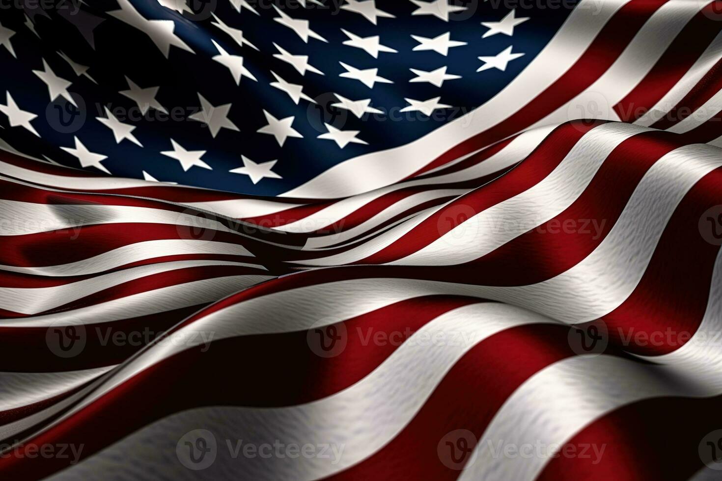 The Stars and Stripes flag waves proudly, rippling in a breeze charged with freedom and liberty. Representing the union of 50 states now and forever one nation. Generative AI photo