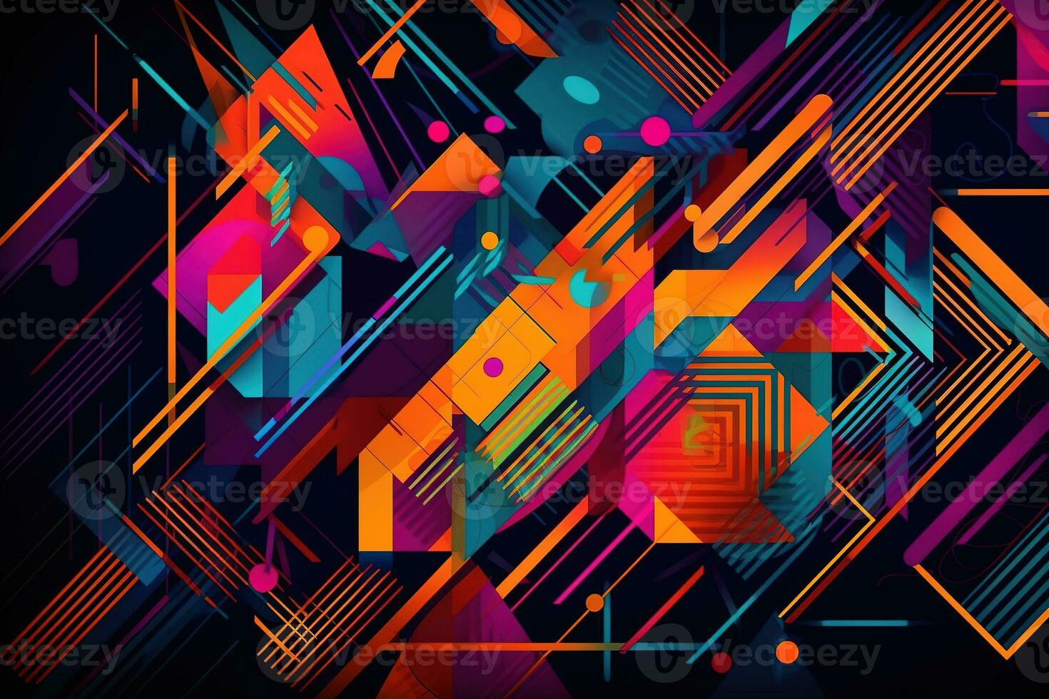 Abstract shapes and patterns in fluorescent colors. The shapes are bold and dynamic, with colors blending together to create a striking visual effect. Generative AI photo